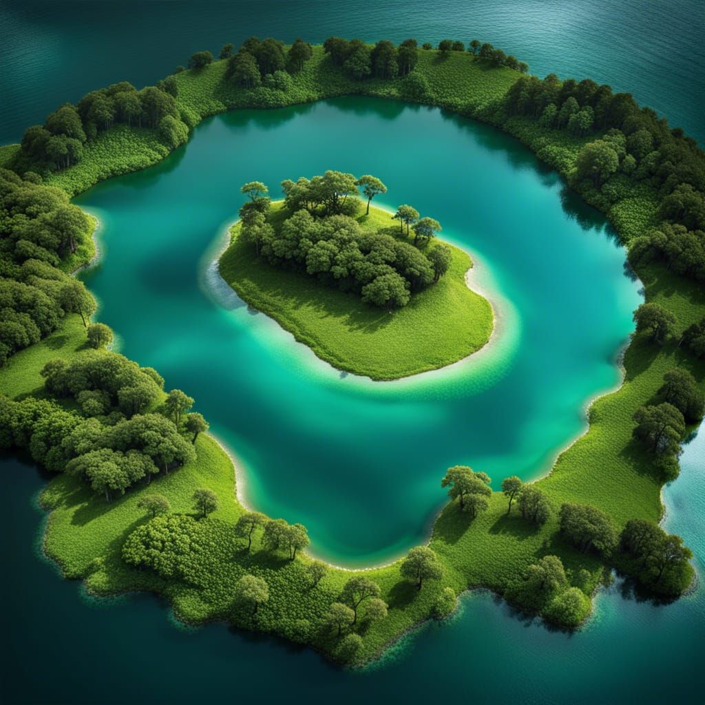 Spectacular Aerial View of Isolated Island Lake