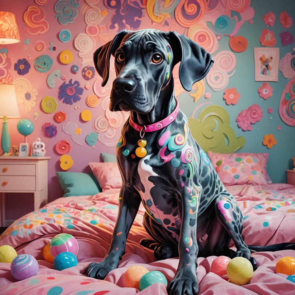 Cartoon Great Dane Monster with Lollipop