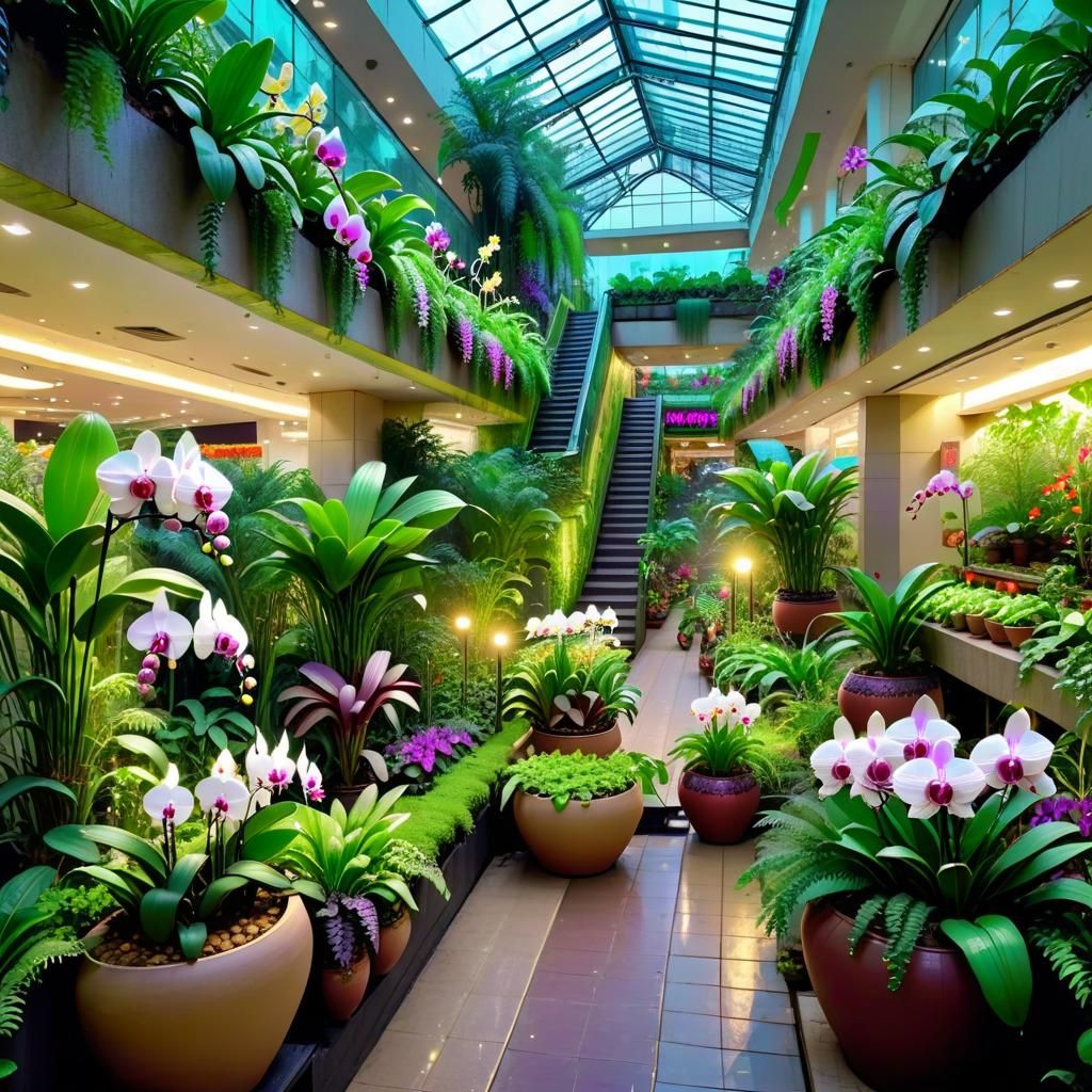 Lush Rooftop Garden at Night in Hyperdetailed 8k