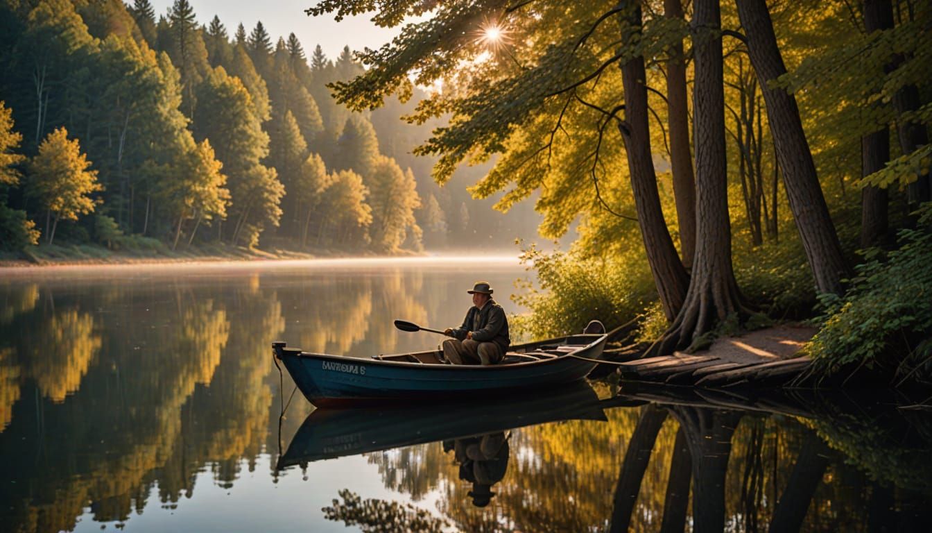 Serene Lake Scene in Warm Morning Light