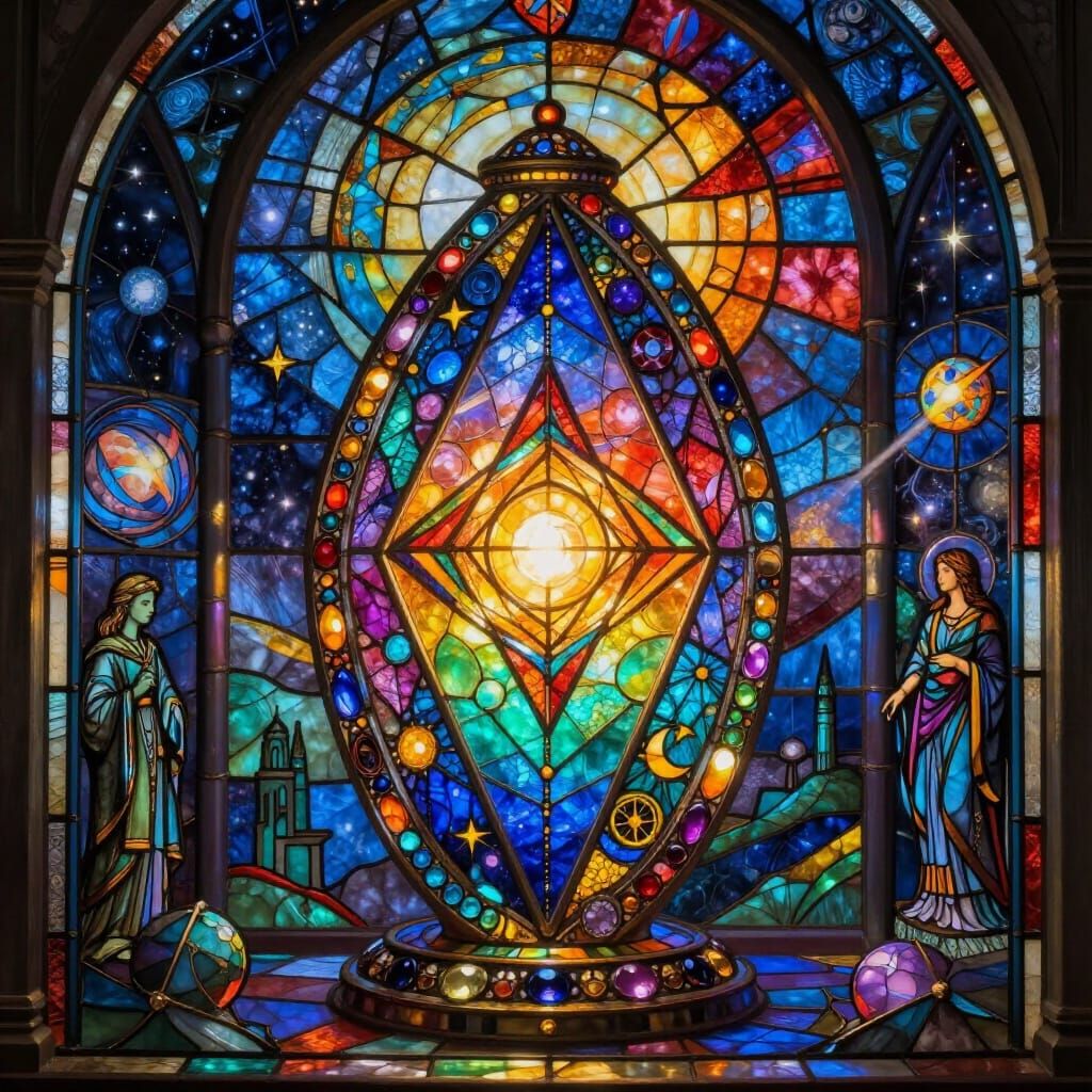 Philosopher's Stone in Luminous Stained Glass Shrine