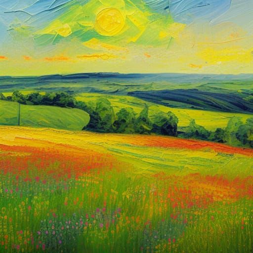 Wildflower Meadow in Expressionist Neo-Impressionism Style