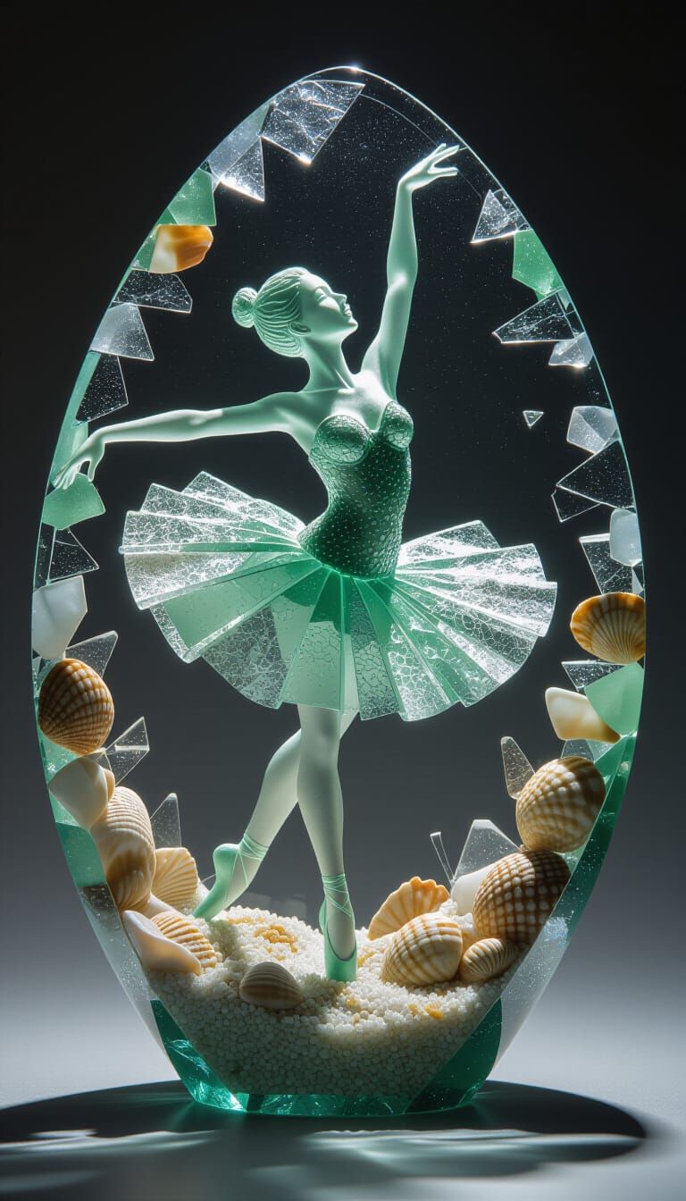 Sea Glass Sculpture Of Dancing Woman In Crystal Whirlwind