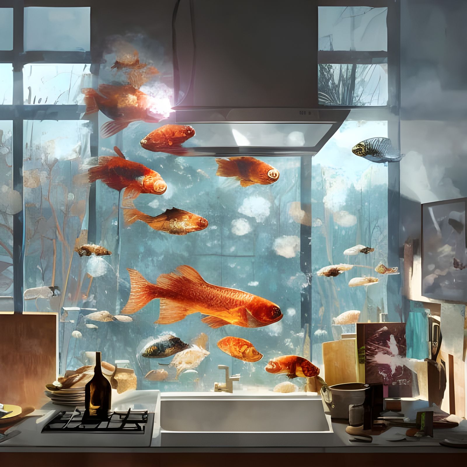 Photorealistic Kitchen Fish Glass: Hyperrealistic Art