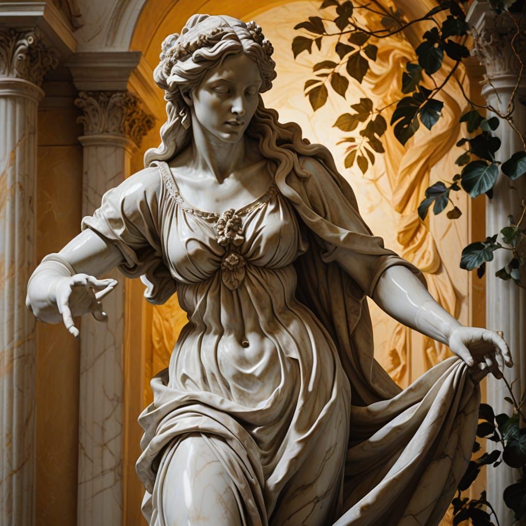 Baroque Oil Painting of Lilith Sculpture in Eden