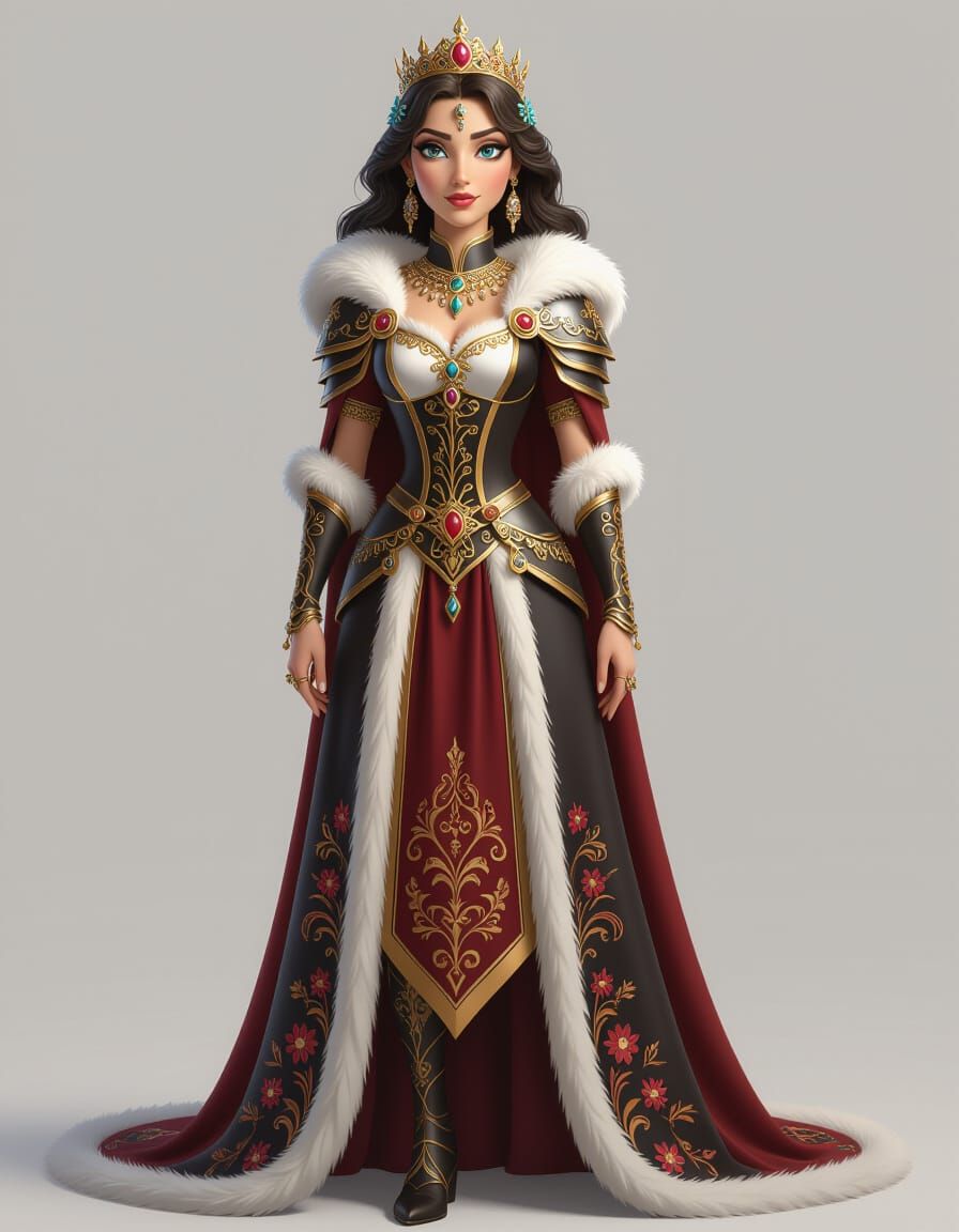 Medieval Warrior Queen Portrait in Disney Animation Style