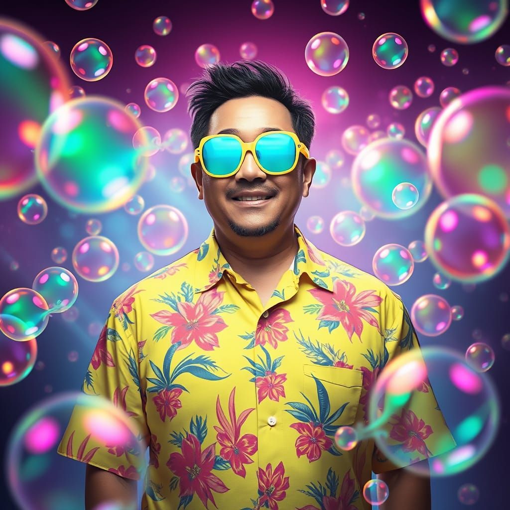 Don Ho Surrounded by Shimmering Bubbles