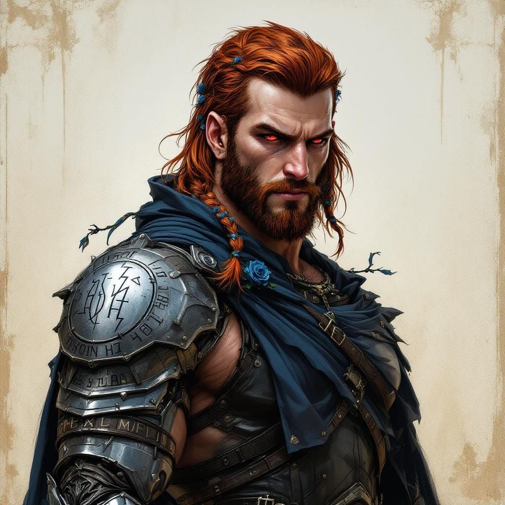 Fantasy Warrior with Metallic Arm, in Dark Fantasy Style