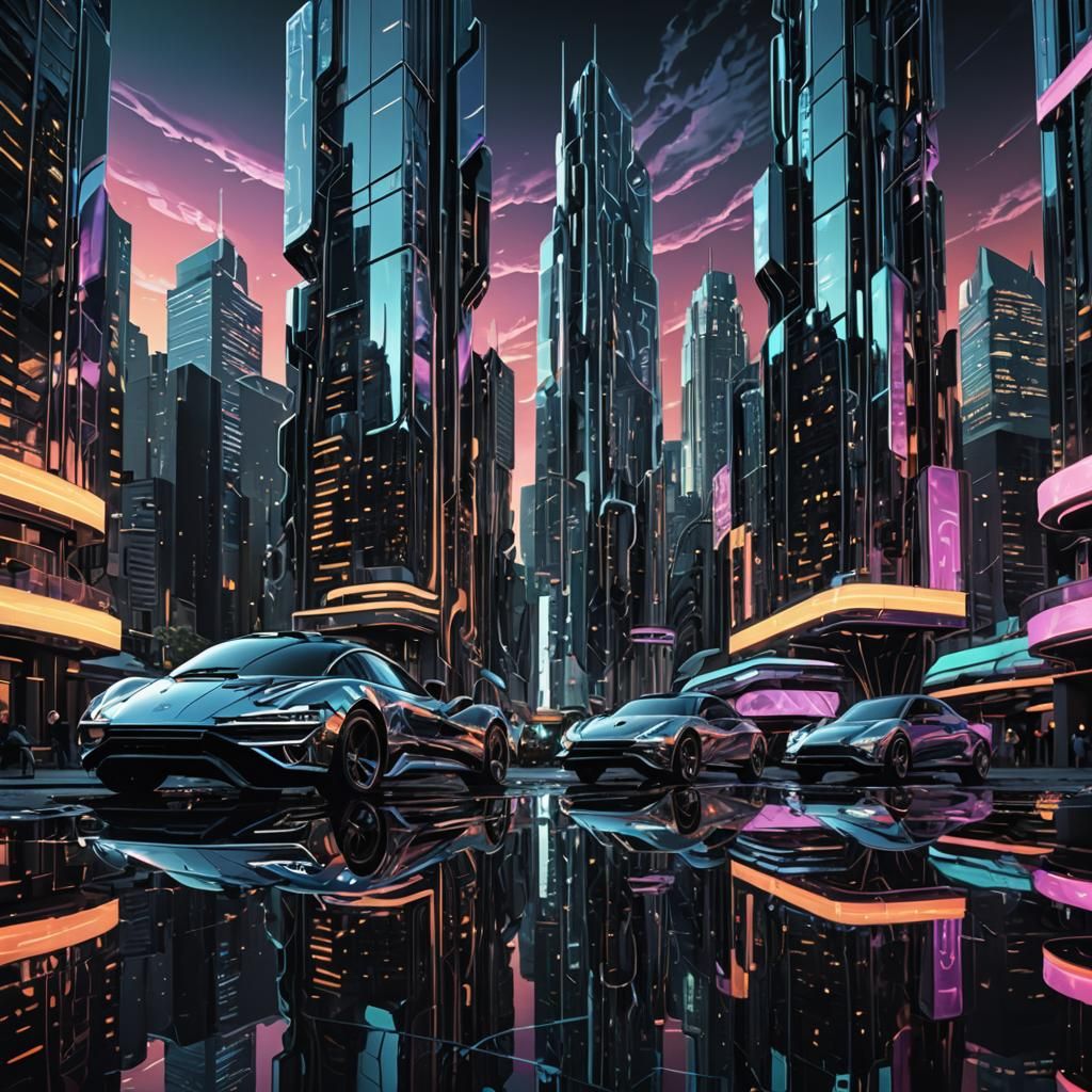 Futuristic Metallic Being in Cyberpunk Cityscape