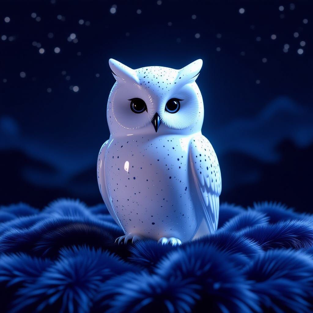 Glass Owl Sculpture in Night Sky