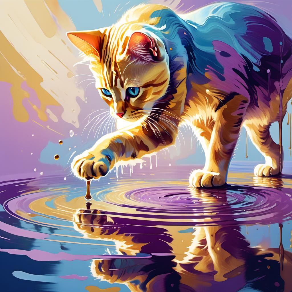 Cat and Puddle: Surreal Digital Art in Rothko Style