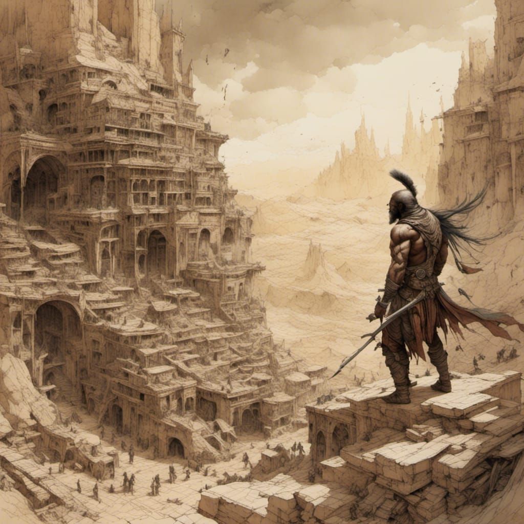 Mesopotamian King Warrior in Detailed Matte Painting