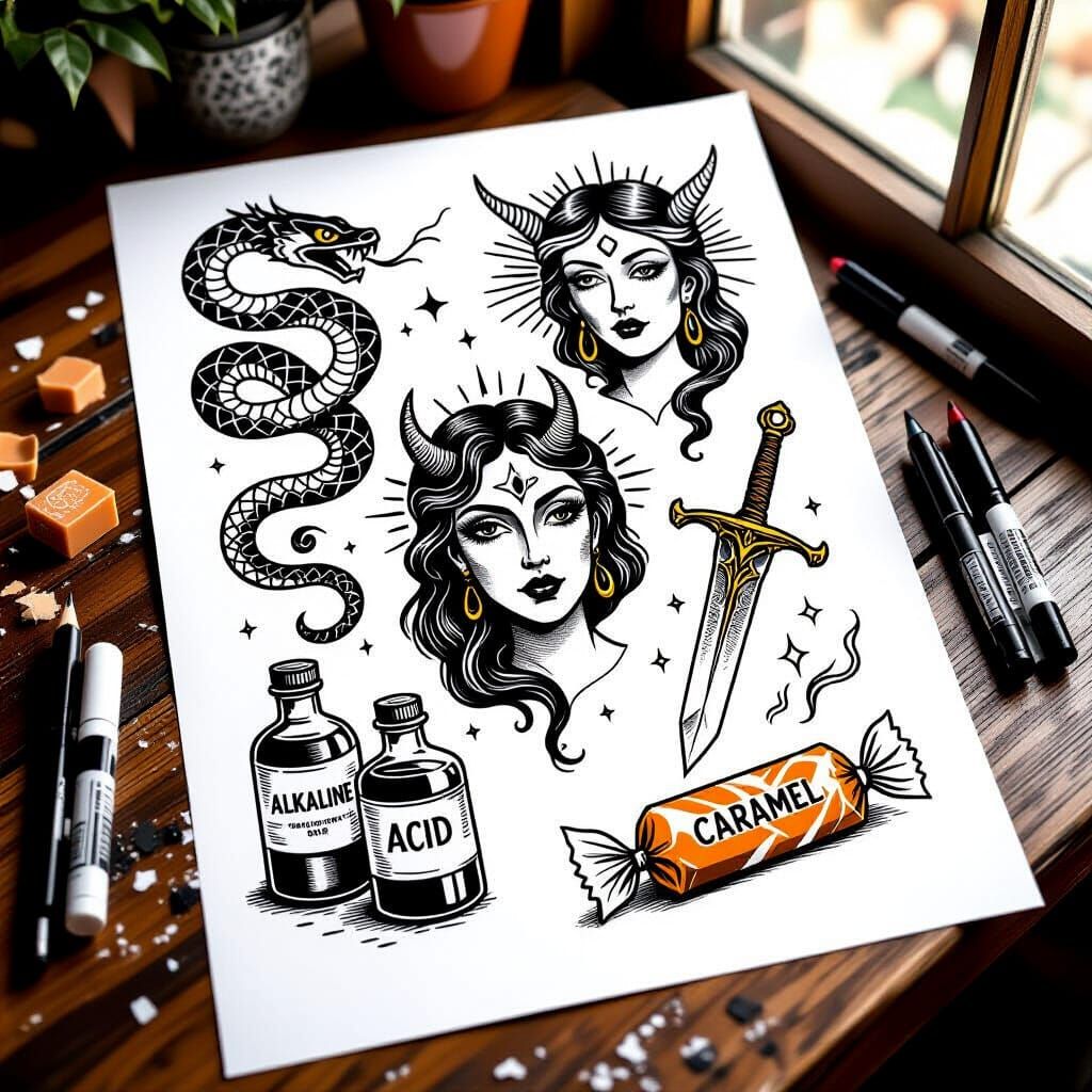 Black and White Traditional Tattoo Flash Sheet