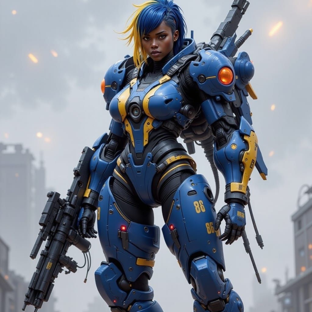 Anime Cyborg Warrior in Battle Armor