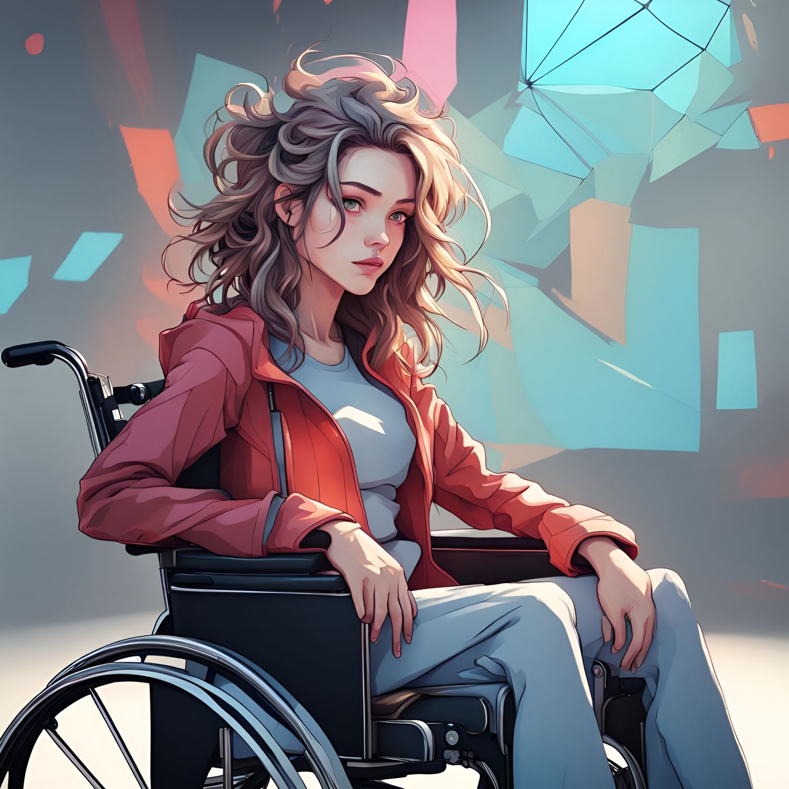 Abstract Anime Portrait of Girl in Wheelchair