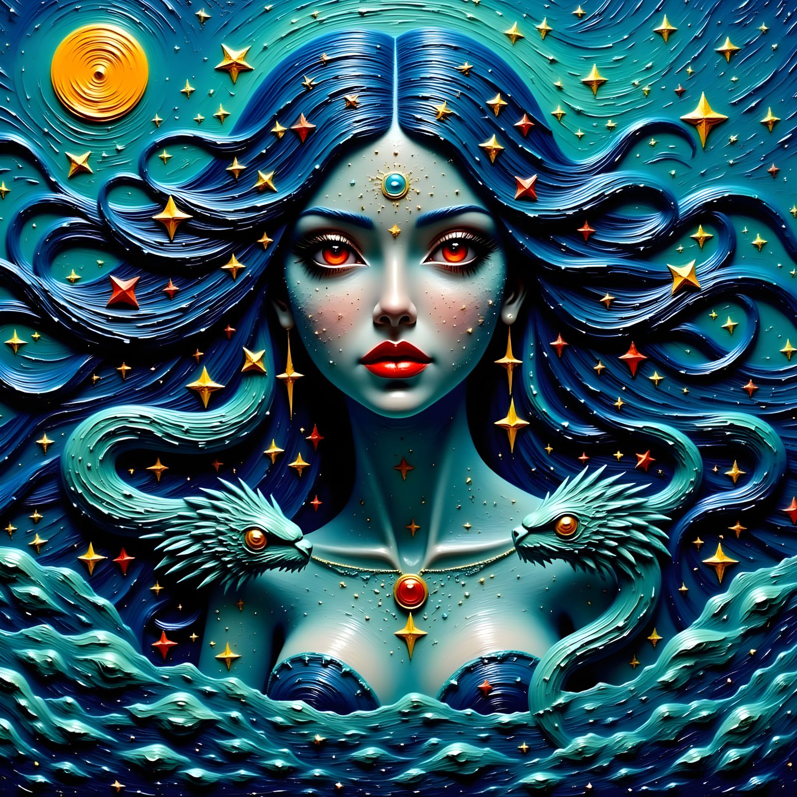 Mystical Mermaid Emerges from Turbulent Depths in Shimmering...