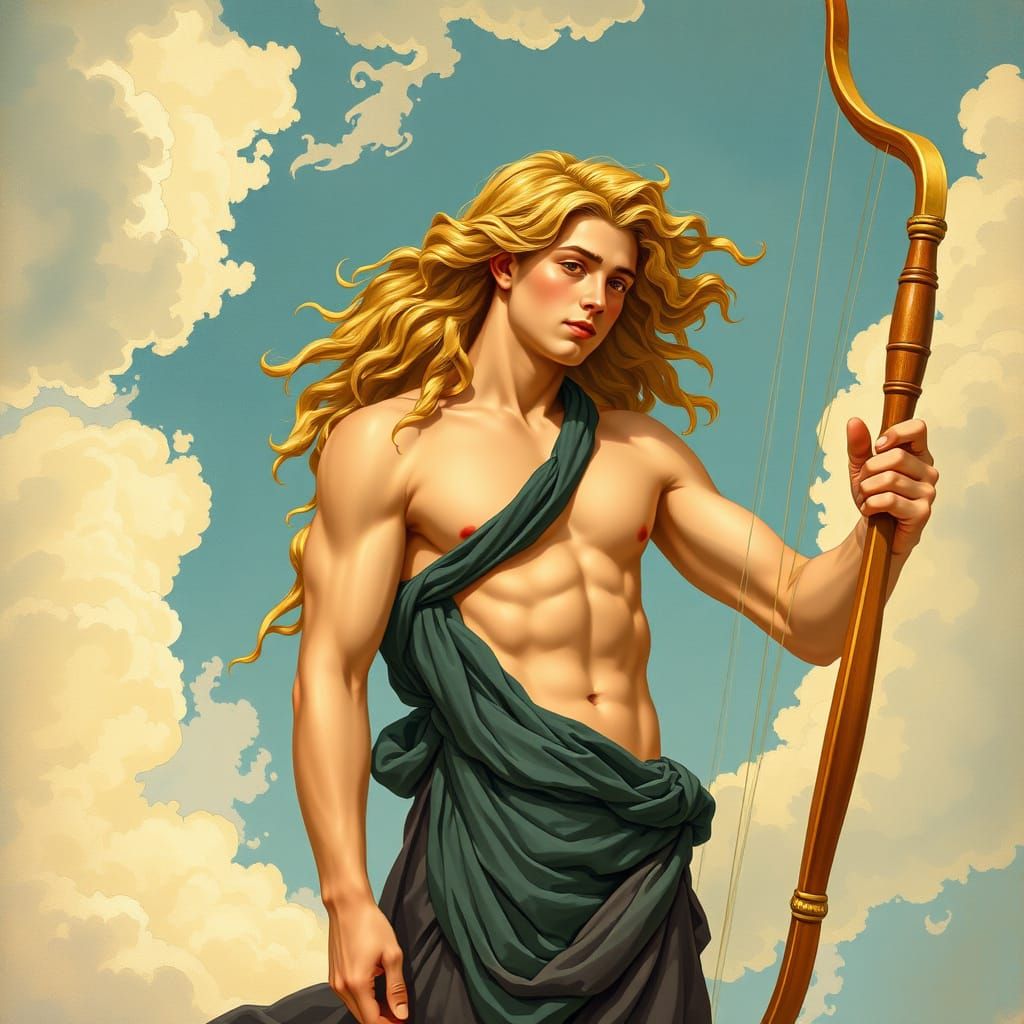 Apollo as Youth with Lyre in Art Nouveau Style