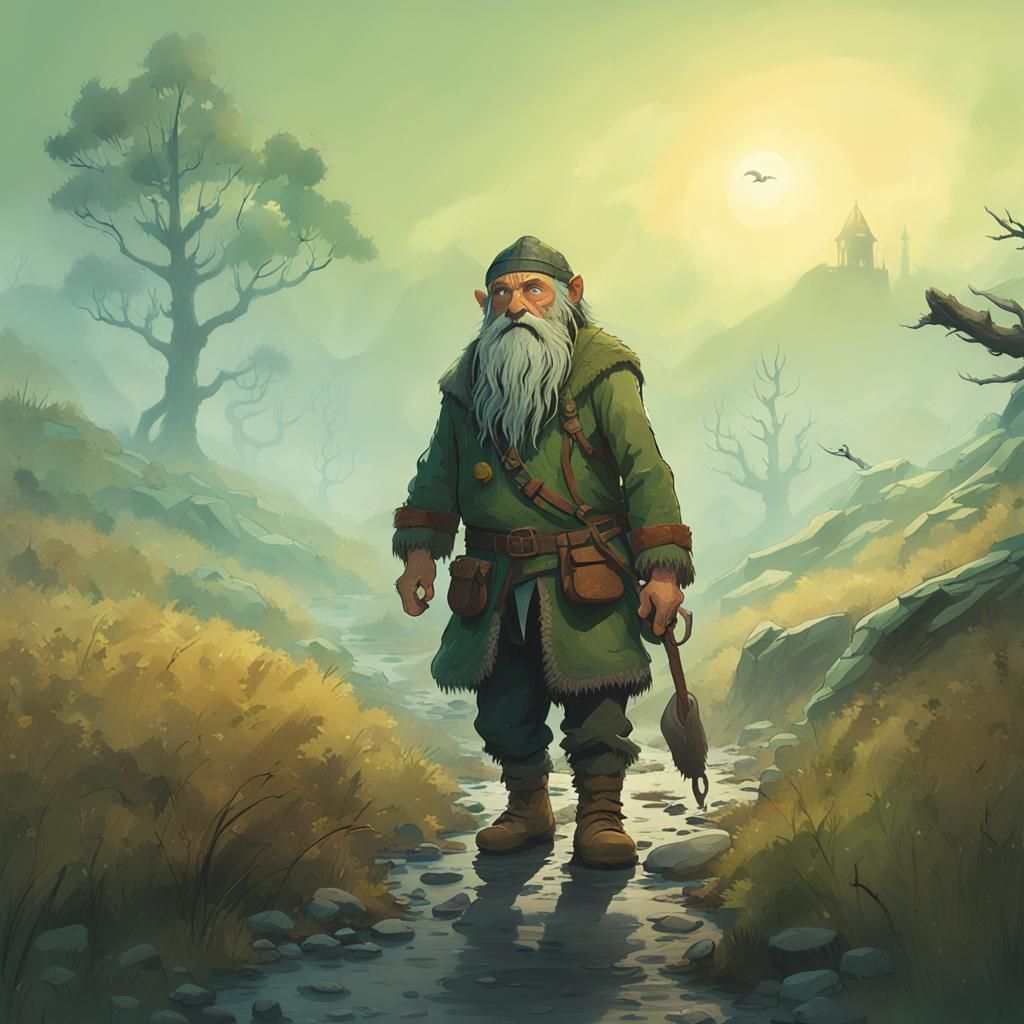 Gnome Artificer in Neolithic Landscape: Fantasy Illustration