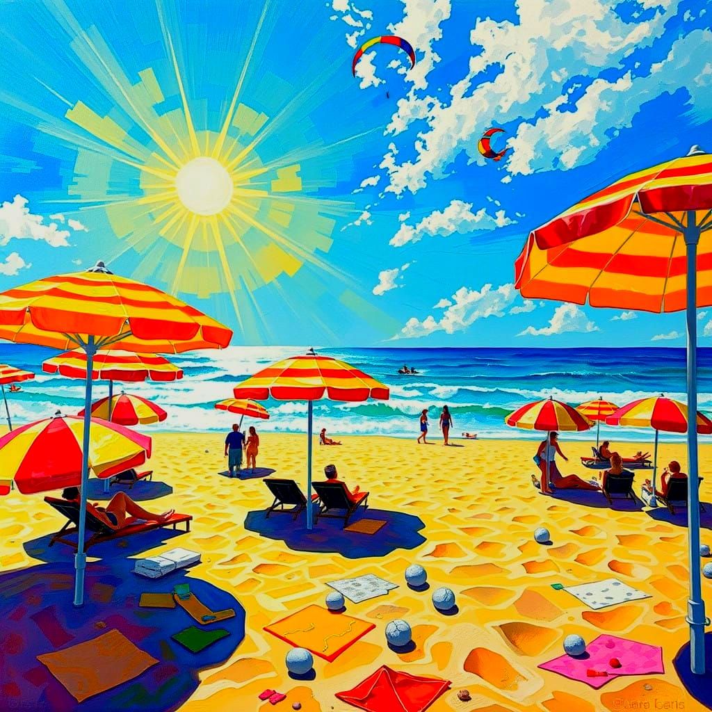 Vibrant Beach Scene in Fauvist Style