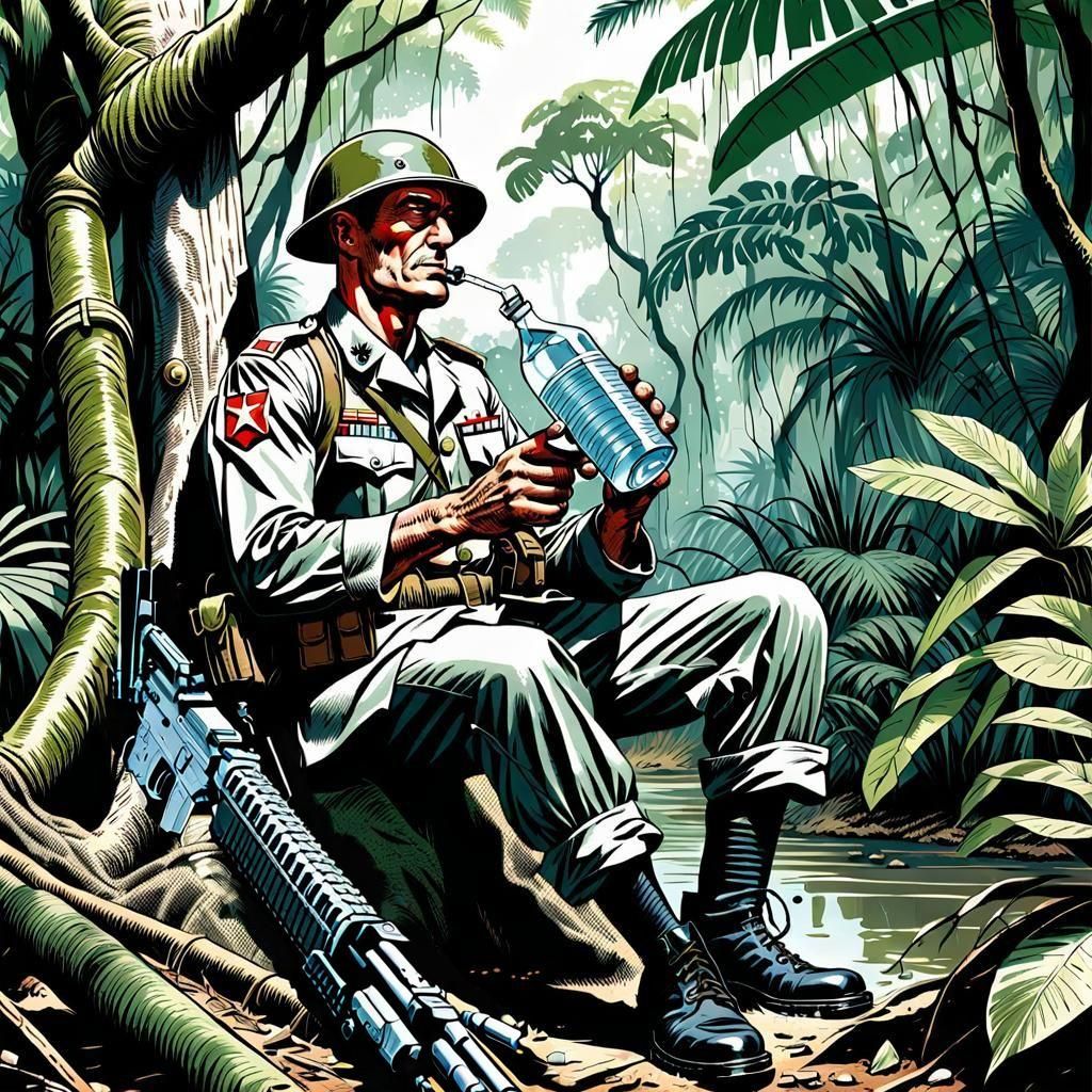 Rifle in Rainforest, Hyperdetailed Comic Art