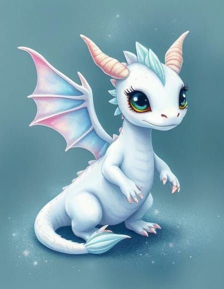 Glittery Baby Dragon in Watercolor Illustration