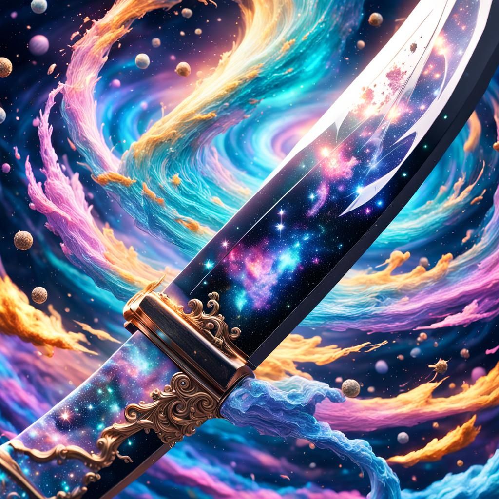 Katana Forged by Swirling Galaxy in Surreal Style