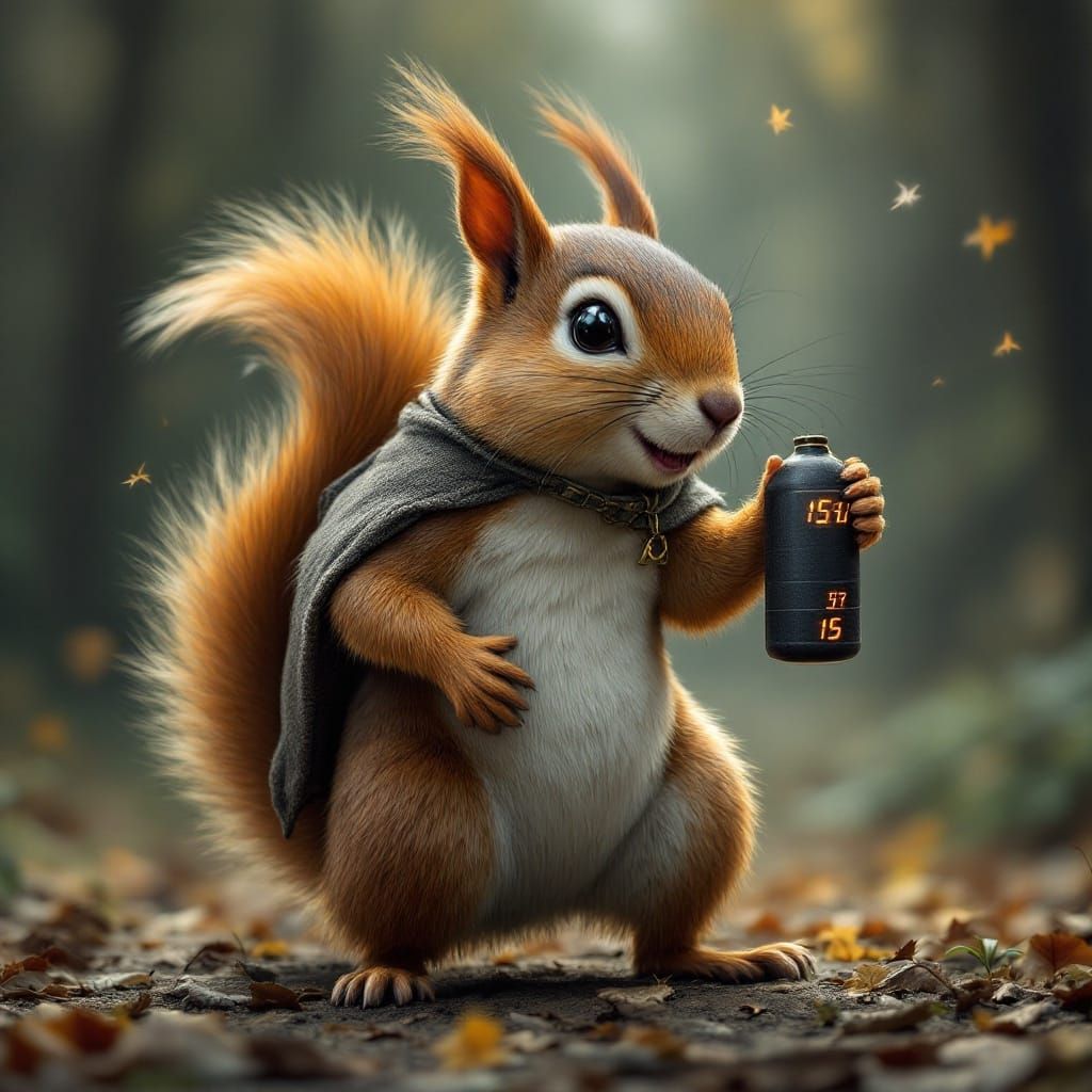 Squirrel Carrying Bomb in Cyberpunk Setting