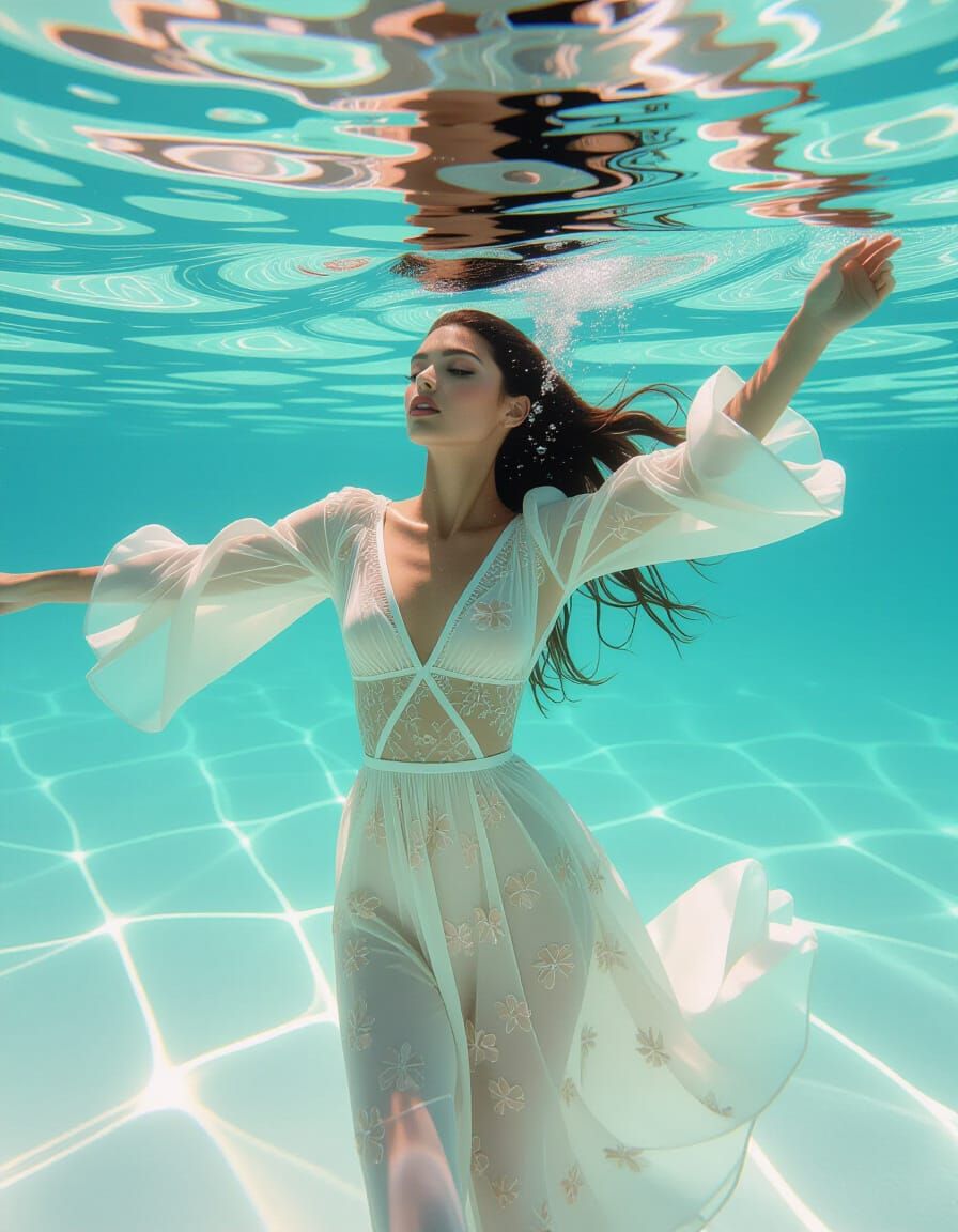 Avant-Garde Fashion Model in Surreal Underwater Scene