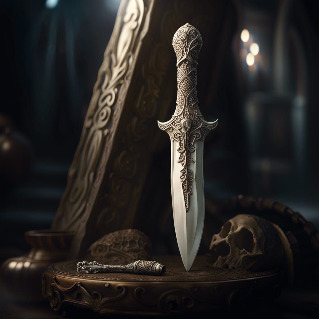 Elegant Bone Dagger Display: Epic Cinematic Art