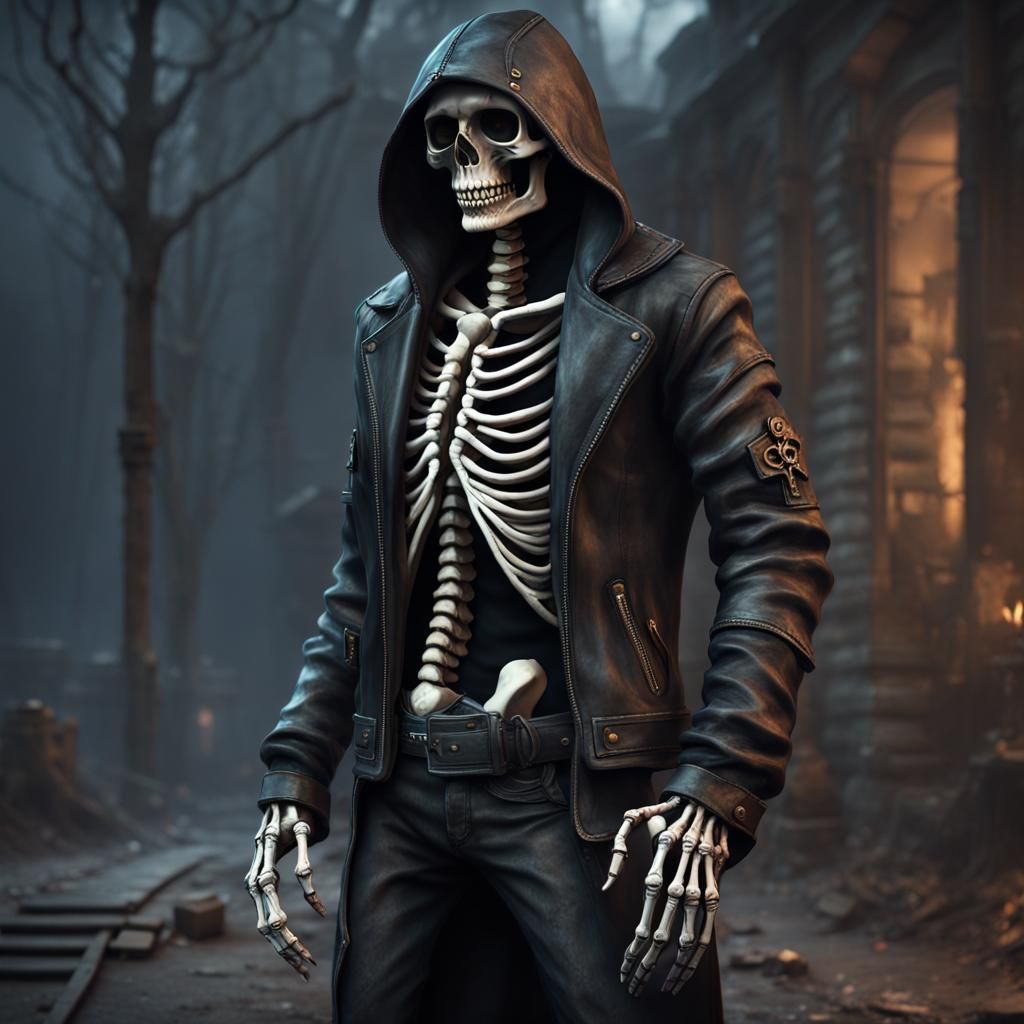 Skeleton in Leather Jacket: Fantasy Concept Art