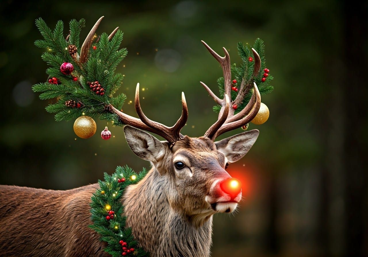 Majestic Christmas Reindeer with Radiant Red Nose