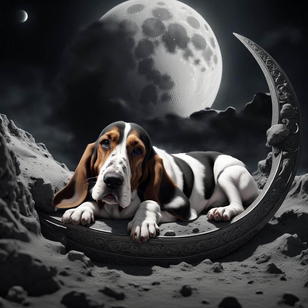 Basset Hound Sleeps on the Moon