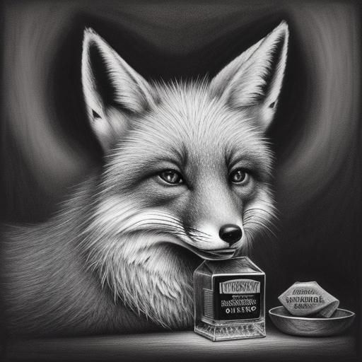 Detailed Charcoal Fox Drawing Inspired by Folk Art