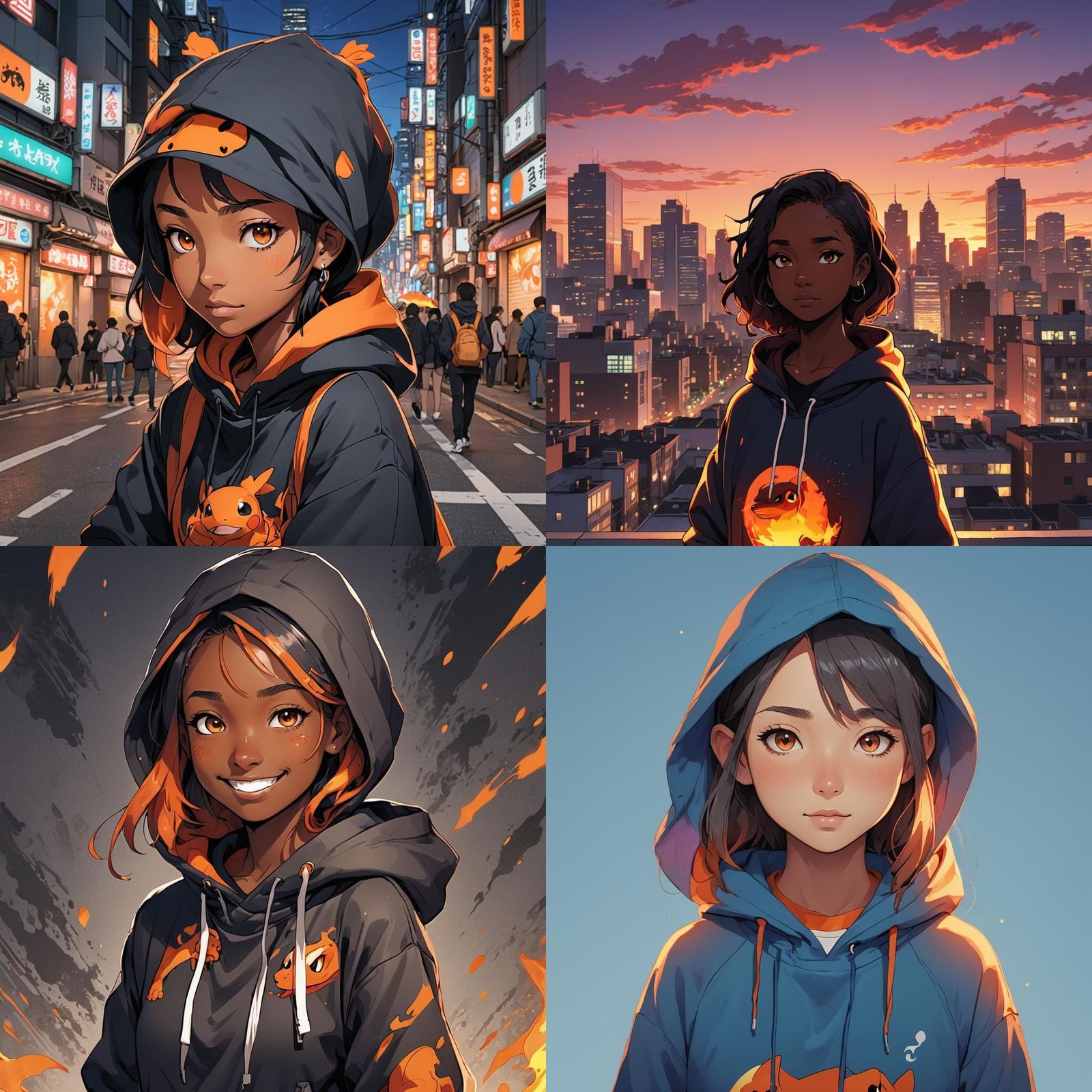 Black Teen in Charmander Hoodie: Anime Style