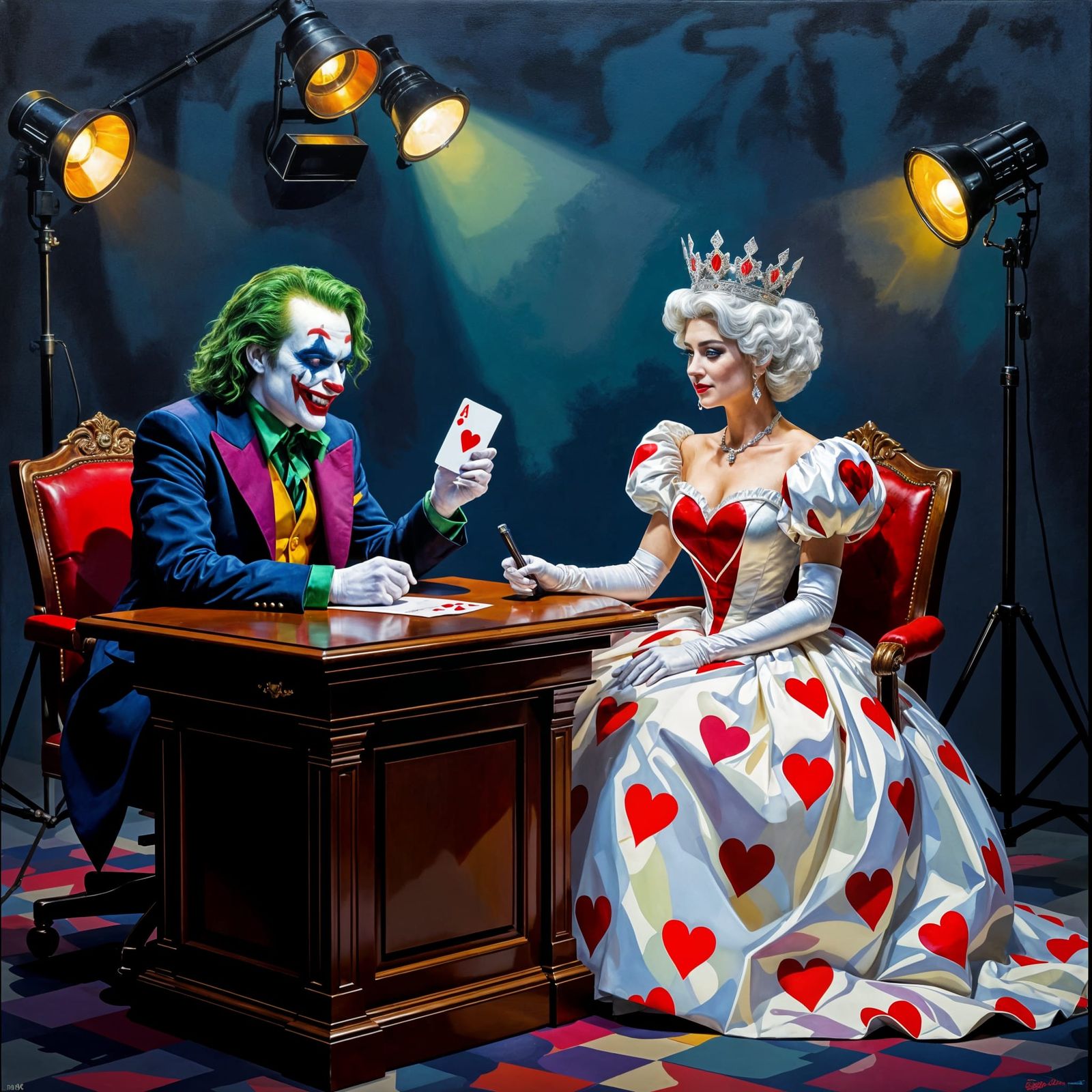 Joker Hosts Queen of Hearts Talk Show in Monet Style