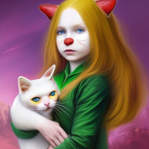 Strawberry Blonde Cat Girl: Detailed Matte Painting