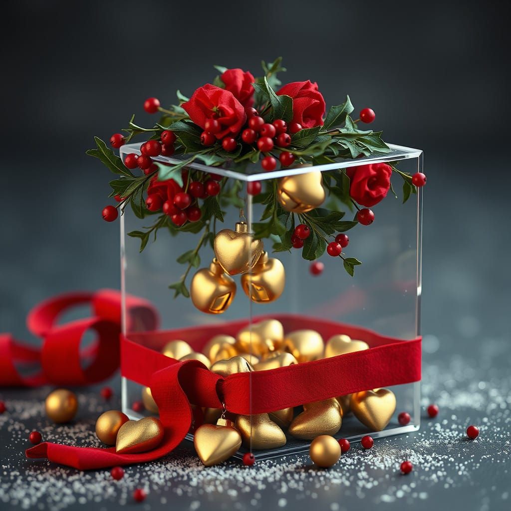 Golden Hearts in a Sparkling Glass Box
