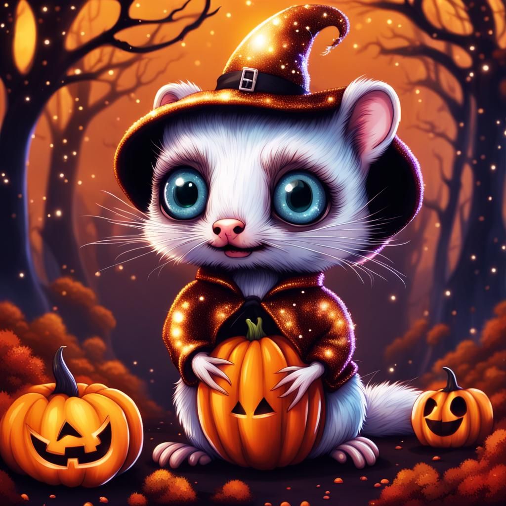Halloween Ferret in Autumn Fairycore Illustration