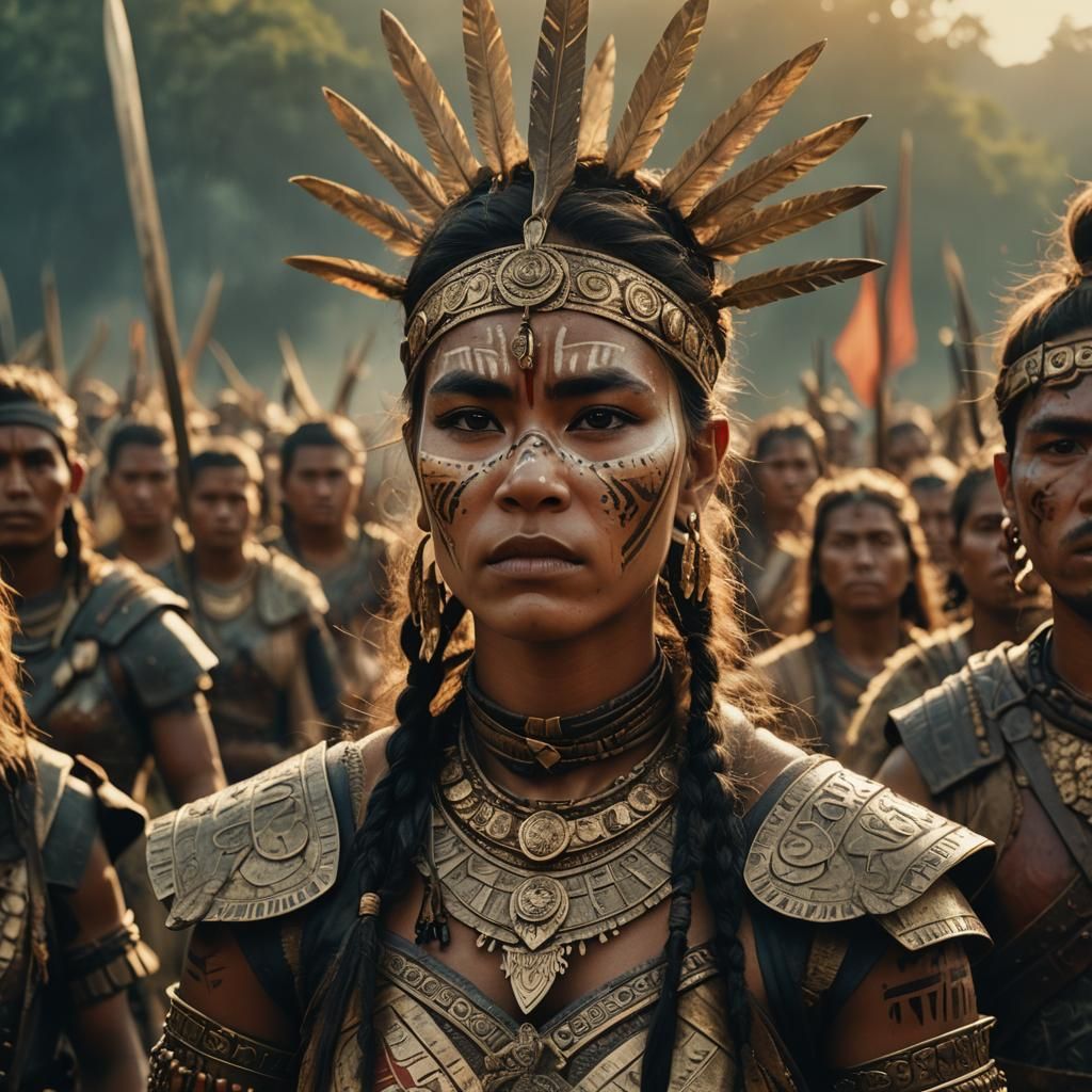 Victorious Tribal Queen Portrait in Cinematic Style