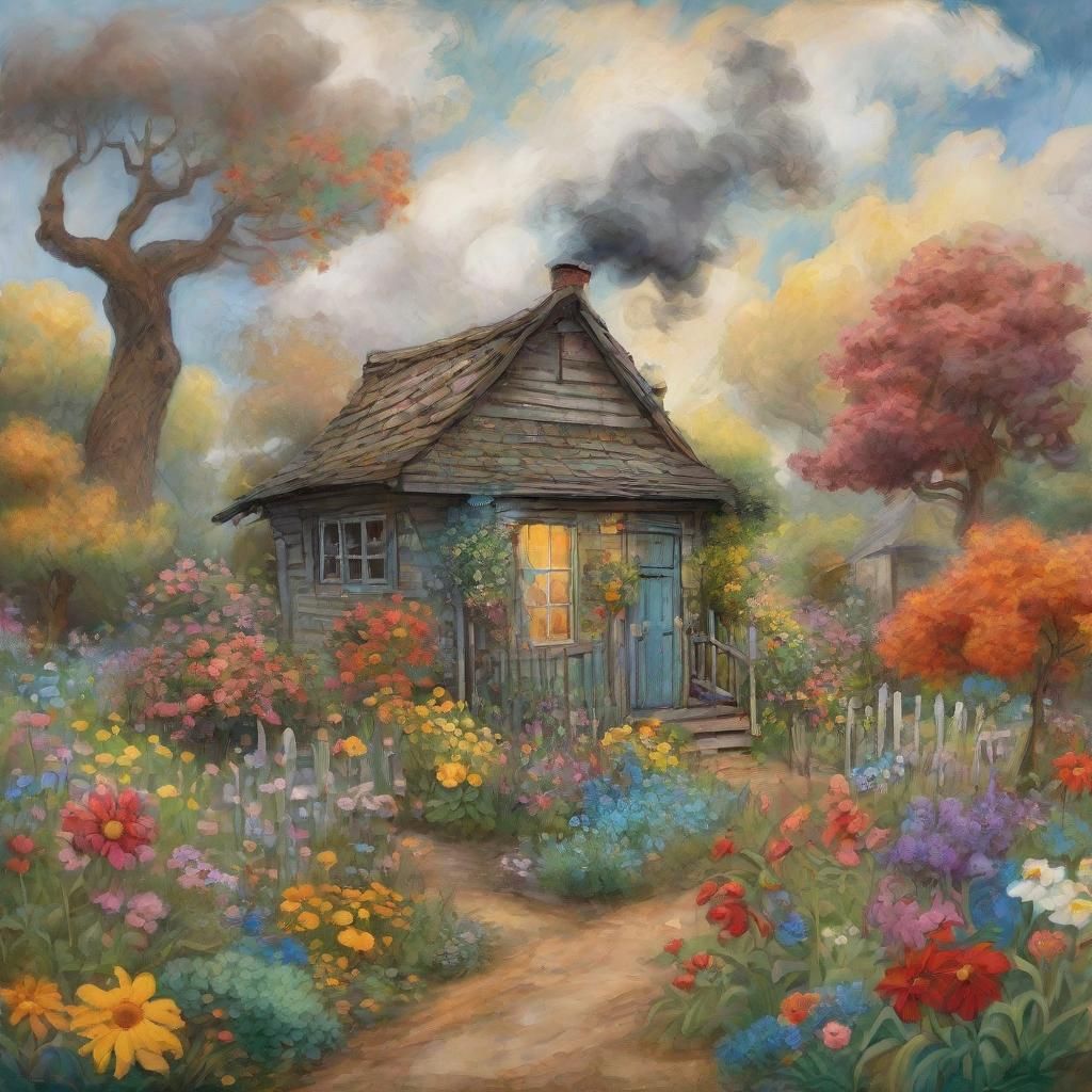 Whimsical Hut in Fantasy Landscape as Matte Painting