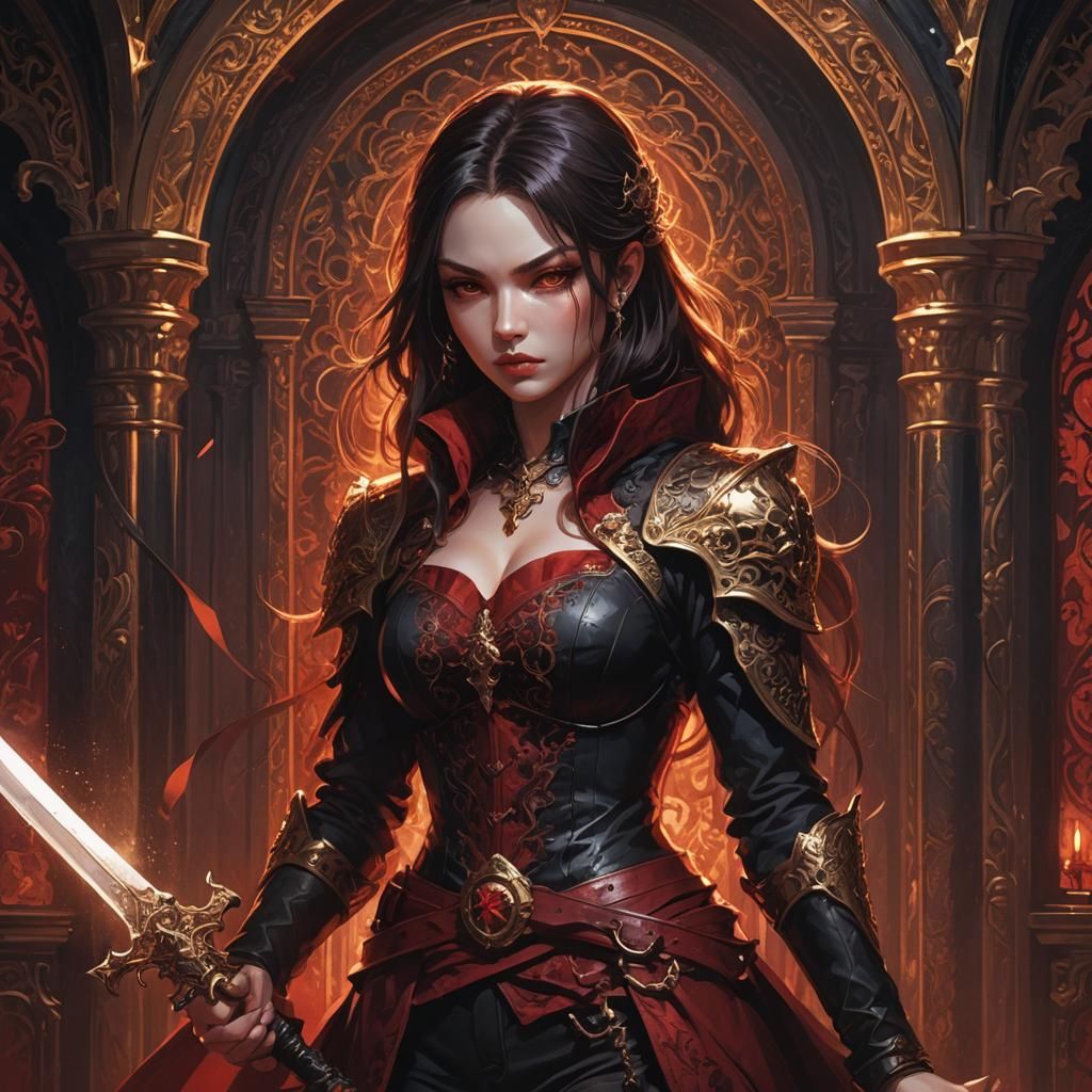 Vampire Assassin Olivia Portrait in Anime-Inspired Dark Fant...