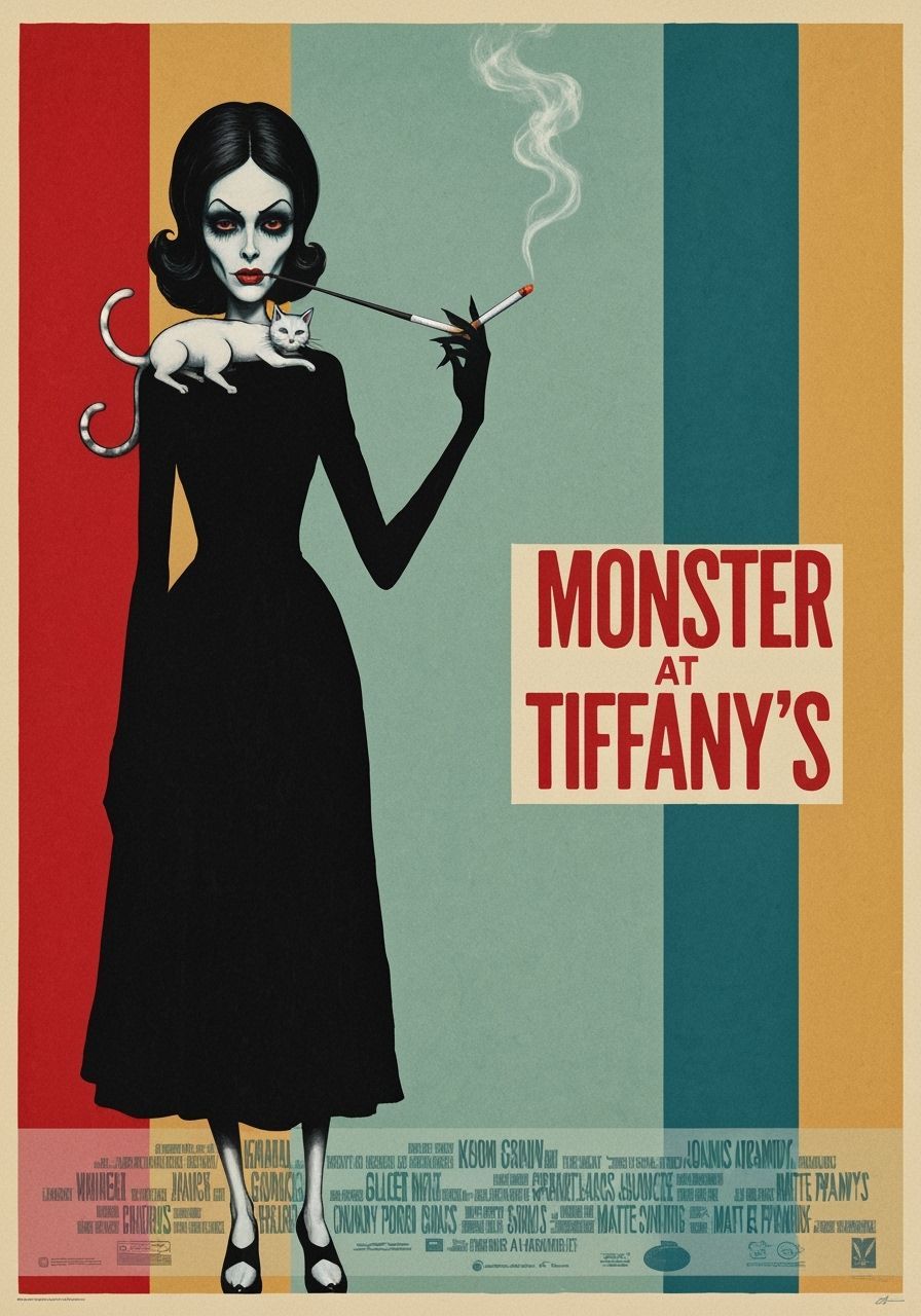 Monster at Tiffany's Horror Movie Poster in Gouache Style