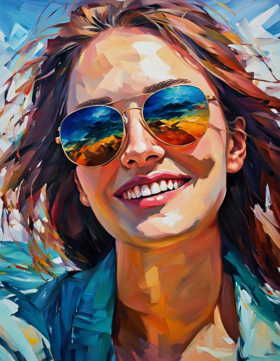 Girl in Sunglasses: Vivid Oil Painting