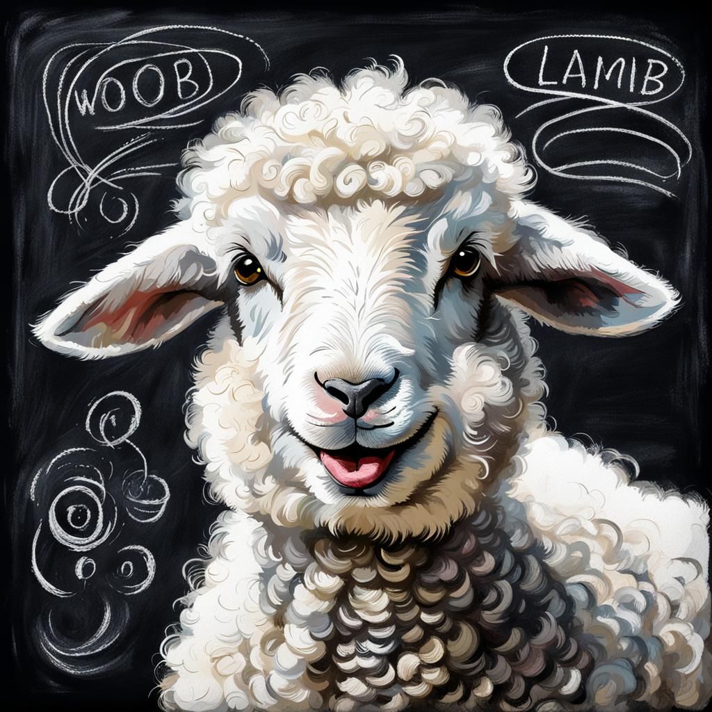 Happy Lamb Chalk Portrait on Blackboard