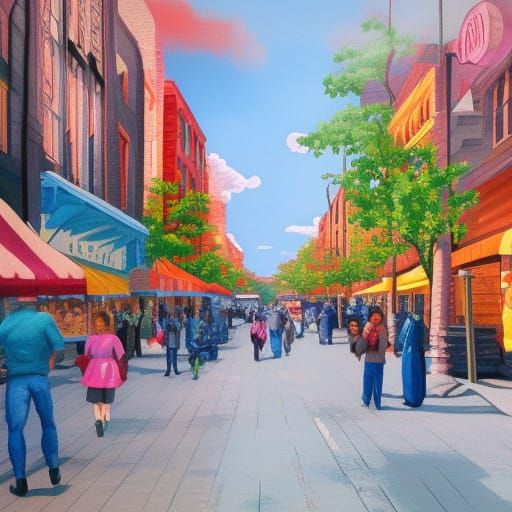 Realistic Gouache Painting of a Main Street