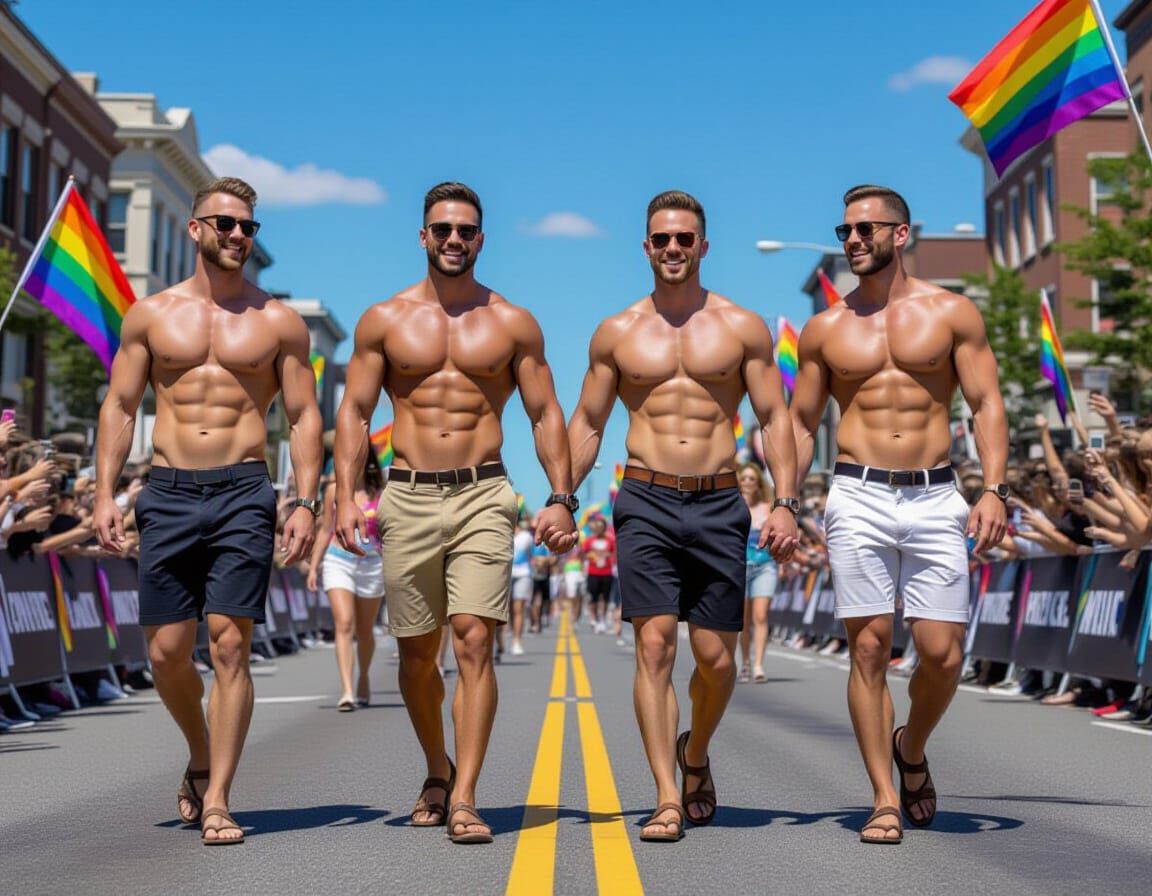 Joyful Pride Parade: Four Men Celebrate Love