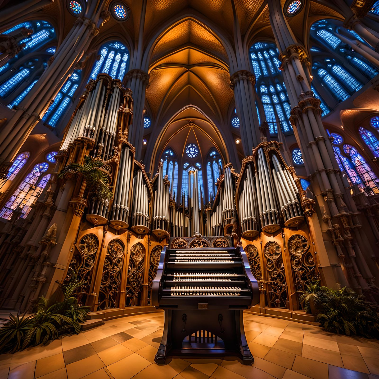 Steampunk Organ in Neo-Gothic Cathedral, Ultra Wide Angle