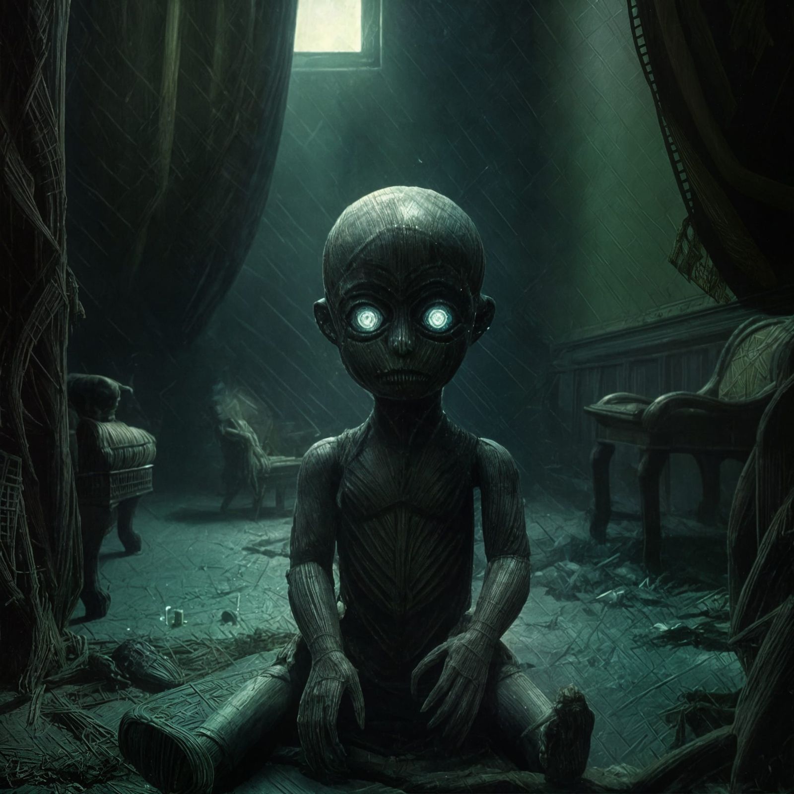 Sinister Doll in Dark Room, Dark Surrealism