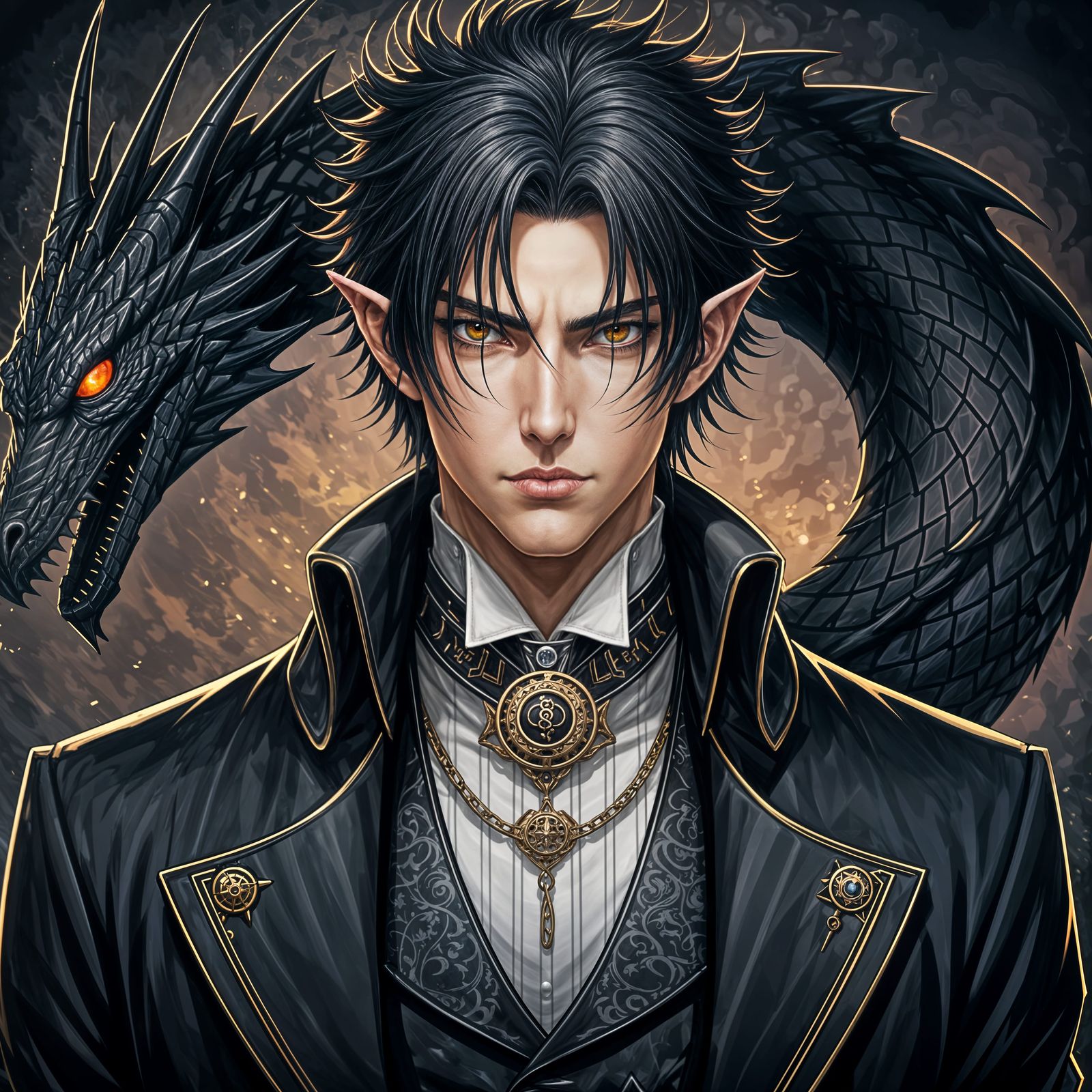 Gothic Shadar Kai Elf in Steam Punk Attire with Dragon Shado...