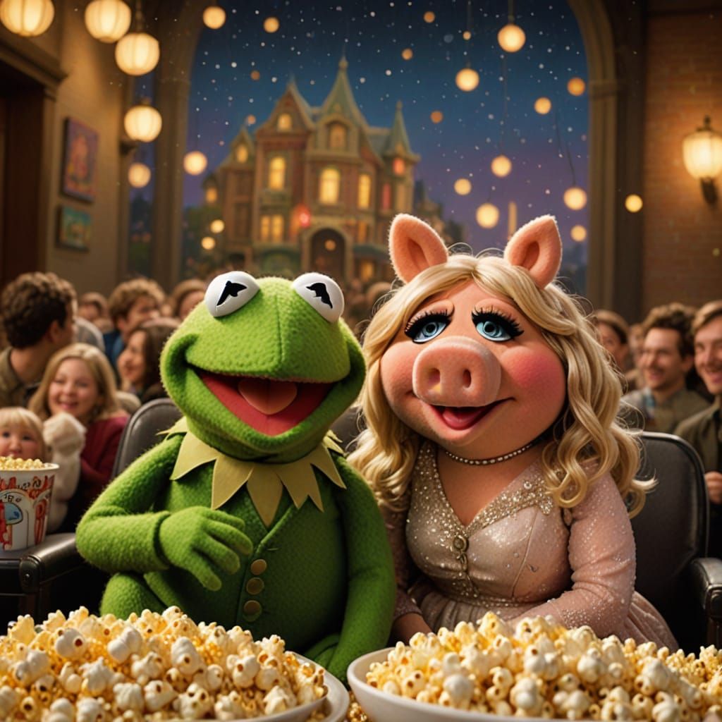 Muppet Couple Enjoying a Romantic Cinema Night